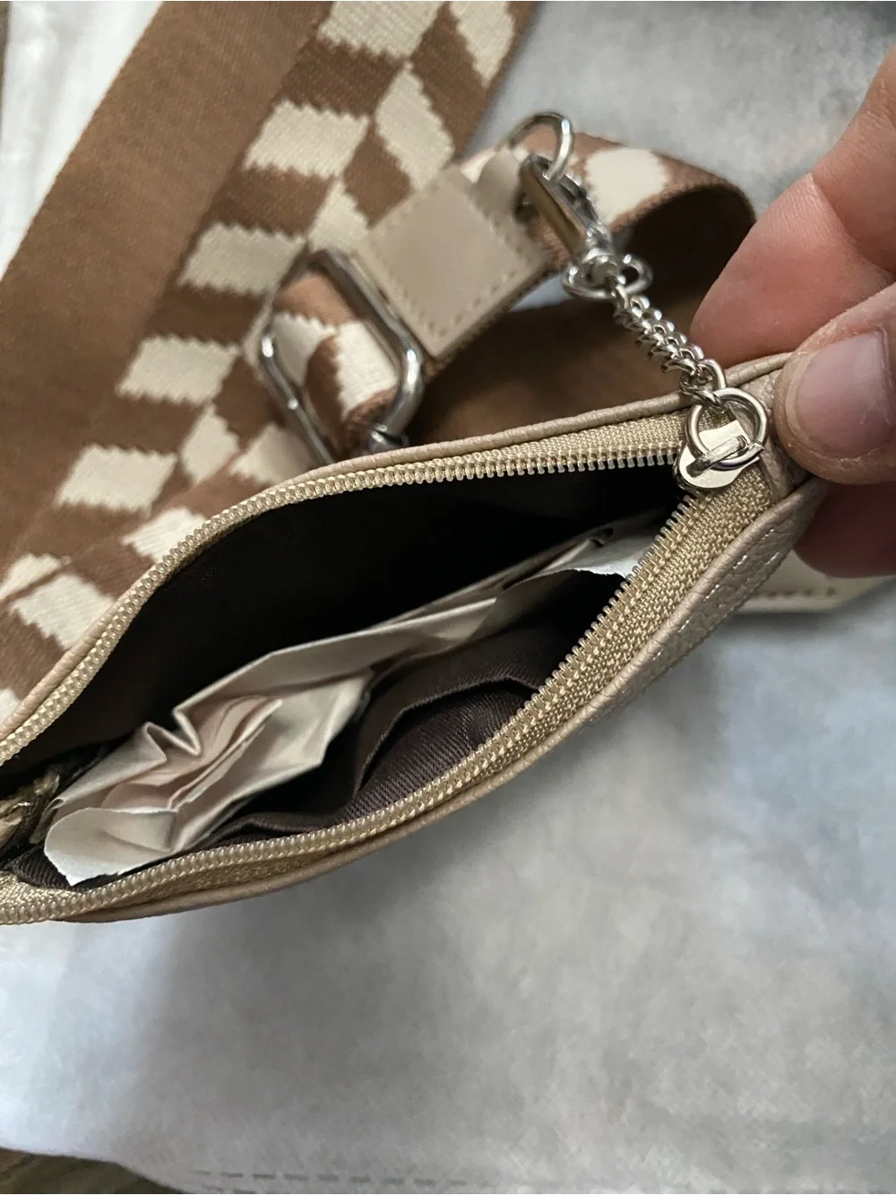 New Beige and Brown Adjustable Crossbody Strap with Coin Pouch